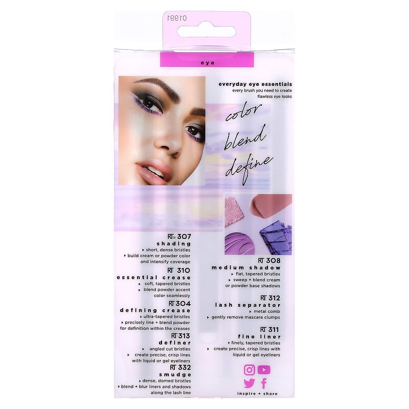 Real Techniques -  Everyday Eye Essentials, For Shadow + Eyeliner + Mascara, 8 Brushes