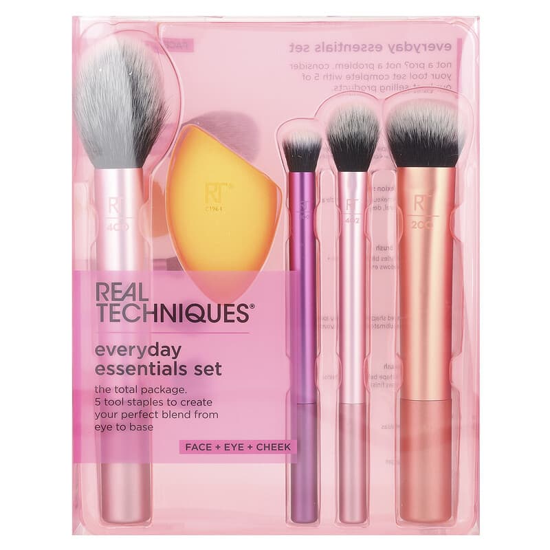 Real Techniques -  Everyday Essentials Set, Face + Eye + Cheek , 5 Pieces