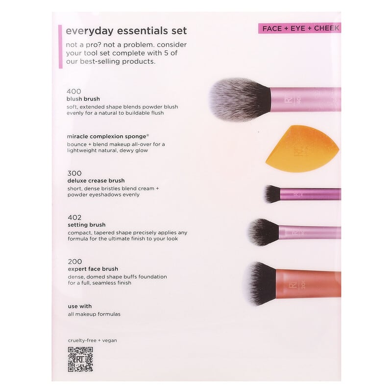 Real Techniques -  Everyday Essentials Set, Face + Eye + Cheek , 5 Pieces
