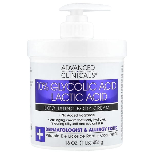 Advanced Clinicals, 10% Glycolic Acid, Lactic Acid, Exfoliating Body Cream