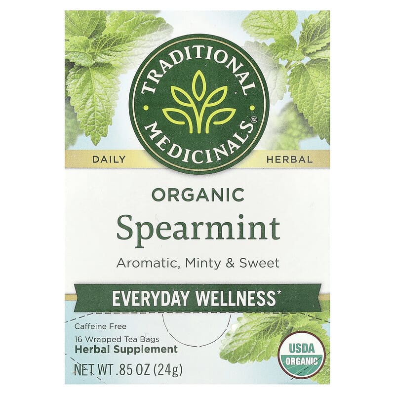 Traditional Medicinals, Organic Spearmint, Caffeine Free, 16 Wrapped Tea Bags