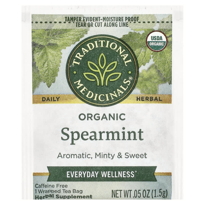 Traditional Medicinals, Organic Spearmint, Caffeine Free, 16 Wrapped Tea Bags