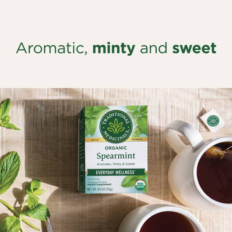 Traditional Medicinals, Organic Spearmint, Caffeine Free, 16 Wrapped Tea Bags